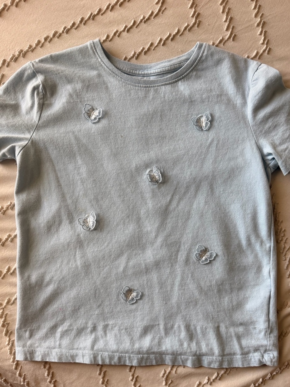 H&M Pale Blue Tee with Butterfly Embroidery